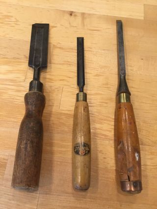 Vintage Set Of Three Marples Woodworking Chisels 1 - 1/4 ,  1/2  & 1/4
