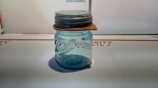 Vintage Ball Perfect Mason 1/2 Pint Canning Jar Blue 3 Zinc Lid 28 Rubber Seal
