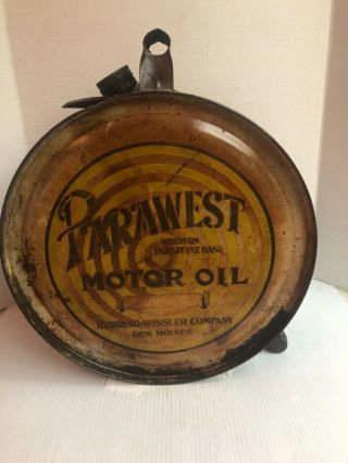 Rare Vintage 1920’s Herring Wissler Parawest Motor Oil Rocker Can - 5 Gallon