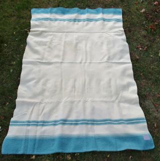 Vintage Providence Foxford Thick Irish Wool Blanket - White Blue 80 X 55 Ireland