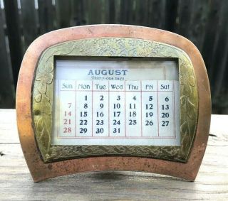 Machine Age Art Deco Ornate Brass & Copper Plated Metal Perpetual Calendar