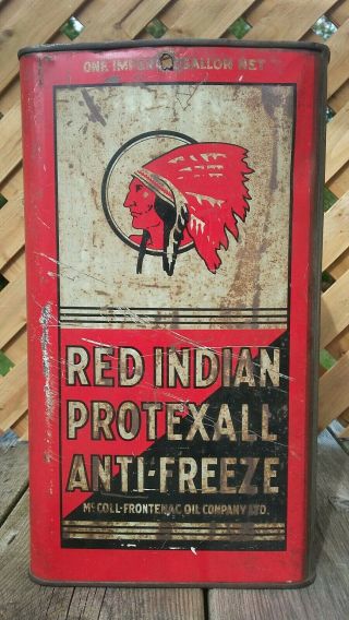 Vintage Red Indian Motor Oil Protexall Anti - Freeze One Imperial Gallon Can