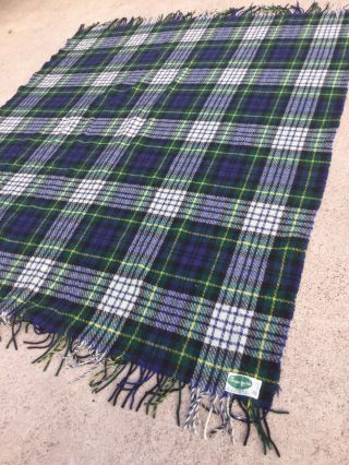 Vintage Connemara Foxford Irish Wool Blanket Blue Green Plaid 64 X 60