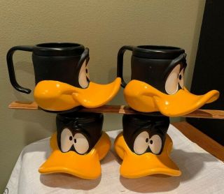 4 Vintage Nestle Quik Plastic Cups Daffy Duck Mugs Child’s Mcm