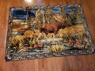 Vintage Plush Velvet Tapestry Carpet Wall Hanging Moose Huge Delivery