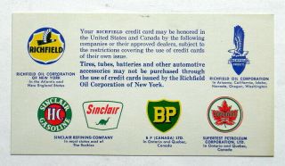 Richfield Oil Corp Credit Card Advertising Sinclair Bp Supertest Gas Stations