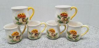 6 Vintage Sears Merry Mushrooms Coffee Cups Mugs