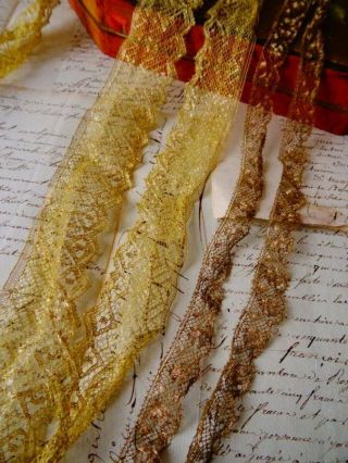 2 Fabulous Lengths Antique Gold Metallic Lace Trim
