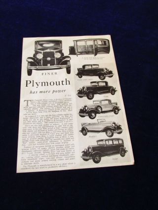 Vintage 1930 Plymouth Car Has More Power Article Q859