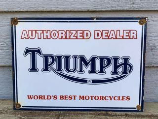 Vintage Triumph Motorcycles Porcelain Metal Sign 14 X 10 Gas Oil Pump Plate Bike