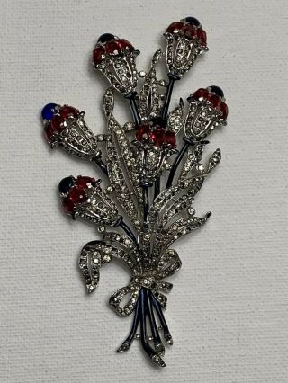 Vintage 1940’s Crown Trifari Rhinestone Jewels Flower Fur Clip Pin