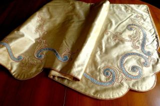 Precious 2piece French 19thc Silk Pelmet W Ornamental Applique Embroidery 116x26