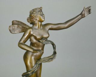 Fine Antique Art Nouveau French Cast Bronze Nude Fairy Lightning Sculpture 2