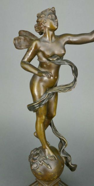 Fine Antique Art Nouveau French Cast Bronze Nude Fairy Lightning Sculpture 3