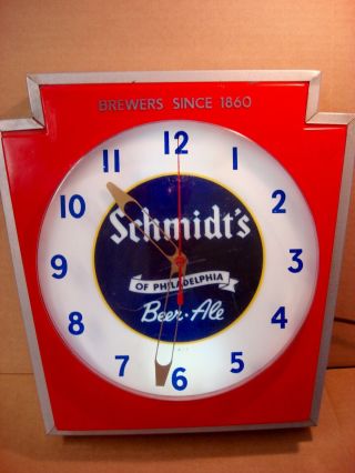 Vintage Schmidts Lighted Beer Clock Light Schmidt 