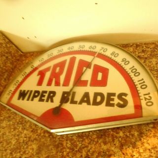 Vintage Trico Wiper Blades Metal Sign Thermometer With Glass Dome.