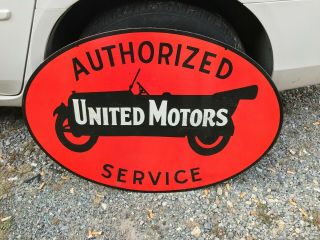 " United Motors Authorized Service " Large 2 Sided Porcelain Sign,  (36 " X 25 ")