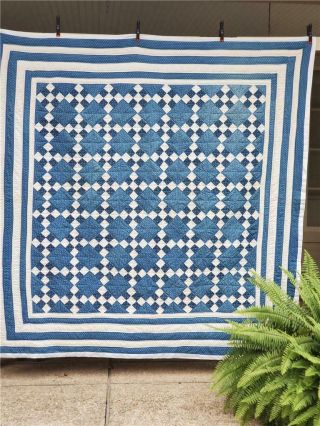 (312) Gorgeous Vintage Amish Quilt 9 Nine Patch On Point