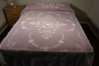 Antique French Coverlet - Embroidery On Net
