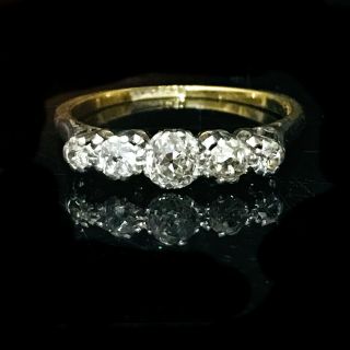 Antique Edwardian 18ct,  18k,  750 Gold & Platinum Diamond 0.  50ct Five Stone Ring