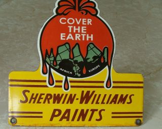 RARE VINTAGE SHERWIN - WILLIAMS PAINTS COVER THE EARTH PORCELAIN SIGN 12 