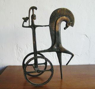 Vintage Mid Century Modern Frederick Weinberg Era Bronze Etruscan Trojan Horse