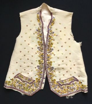 Elegant Antique 19th Century Silk Hand Embroidered Georgian Waistcoat