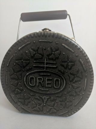 Vintage Oreo Cookie Tin Lunch / Storage / Purse Box With Handle Clasp Closure