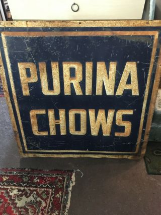Rare Vintage Advertising Purina Chows Barn,  Feed Embossed Tin Sign
