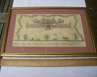 Antique American Schoolgirl Needlework - Dated 1794 - Conserved And Framed - Nr