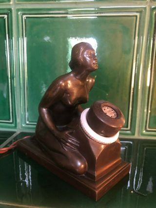 Antique Stunning Sculpture Art Deco Women Nude Figure Old Glowing Cigar Lighter