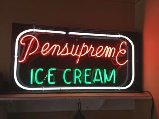 Antique Vintage Pensupreme Ice Cream Neon Sign Dairy Advertising 20” X 36” X 4