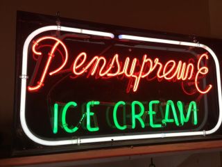 Antique Vintage PENSUPREME ICE CREAM Neon Sign Dairy Advertising 20” X 36” X 4 2