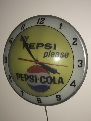 Mid Century Vintage Pepsi - Cola Double Bubble Advertising Clock Lighted Sign Old