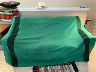 Vintage 50s Wool Camp Blanket Faribo Style “79 X 66 Striped Green Black