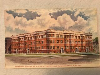 1911 Apartment Building On Humboldt Blvd.  Vintage Postcard,  Chicago,  Illinois