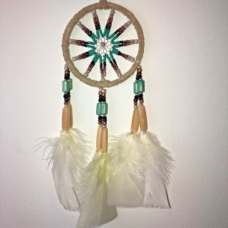 Dream Catcher Home Decor Feather Handmade American Indian Dreamcatcher Beige Med