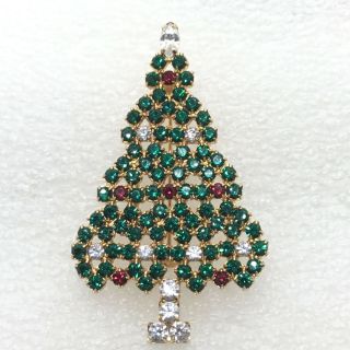 Signed Eisenberg Ice Vintage Christmas Tree Brooch Pin Rhinestone Jewelry