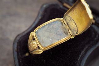 Antique Georgian English 18k Gold Enamel Pearl Diamond Hidden Locket Ring C1820