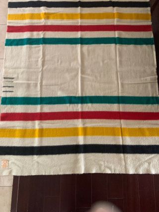 Vtg Hudson’s Bay 4 Point Witney Wool Blanket Striped Made In England 89x70