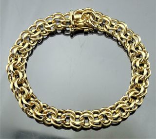 A Gorgeous Vintage 14k Solid Yellow Gold Double Curb Link 7 1/4 " Charm Bracelet