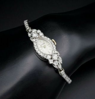 Ladies Vintage 14k White Gold 2.  25 Ct Diamond Hamilton Watch 6.  25 " W289