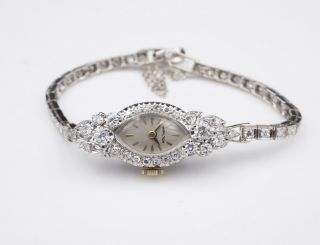 Ladies Vintage 14k White Gold 2.  25 ct Diamond Hamilton Watch 6.  25 
