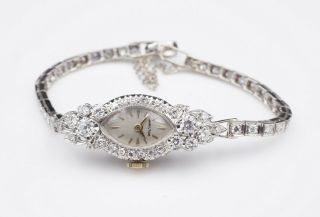 Ladies Vintage 14k White Gold 2.  25 ct Diamond Hamilton Watch 6.  25 