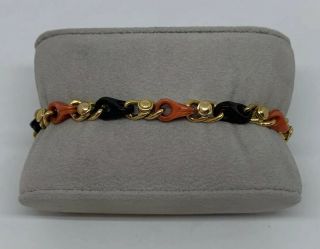 RARE VINTAGE ITALIAN 18K YELLOW GOLD CARVED CORAL ONYX BRACELET 2