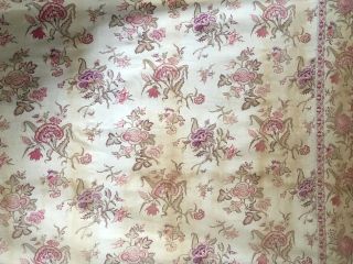19th C.  French Exotic Printed Floral Fabric With Borders - (2411)