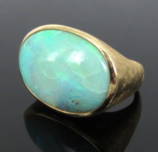 Vintage 15.  0ct Natural Opal & 14k Yellow Gold Florentine Finished Ring Size 6.  75