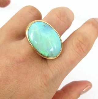 Vintage 15.  0ct Natural Opal & 14K Yellow Gold Florentine Finished Ring Size 6.  75 2