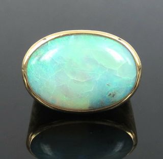 Vintage 15.  0ct Natural Opal & 14K Yellow Gold Florentine Finished Ring Size 6.  75 3