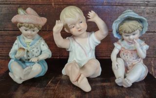 Vintage Bisque Porcelain Boy & Girl & Baby Figures Figurines Japan